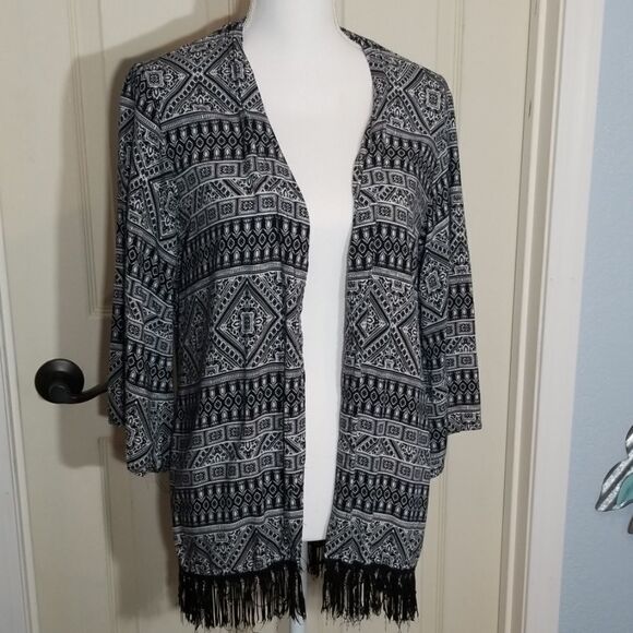 COPPER KEY Geo Print Fringe Kimono Size S/M - Picture 2 of 7